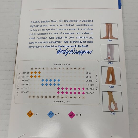 Body Wrappers Total Stretch Knit Waist Tights Full Foot – Child Size S/M (4–7) - Picture 6 of 9